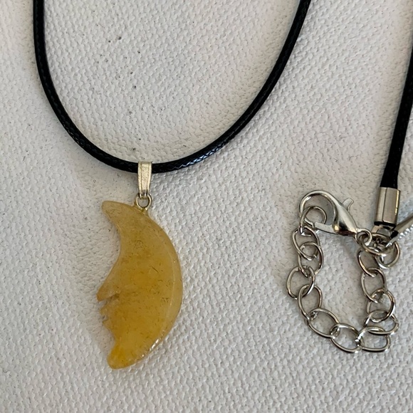 Orange Aventurine Crescent Moon Face Pendant Necklace Celestial Double Sided 20" - Picture 5 of 9